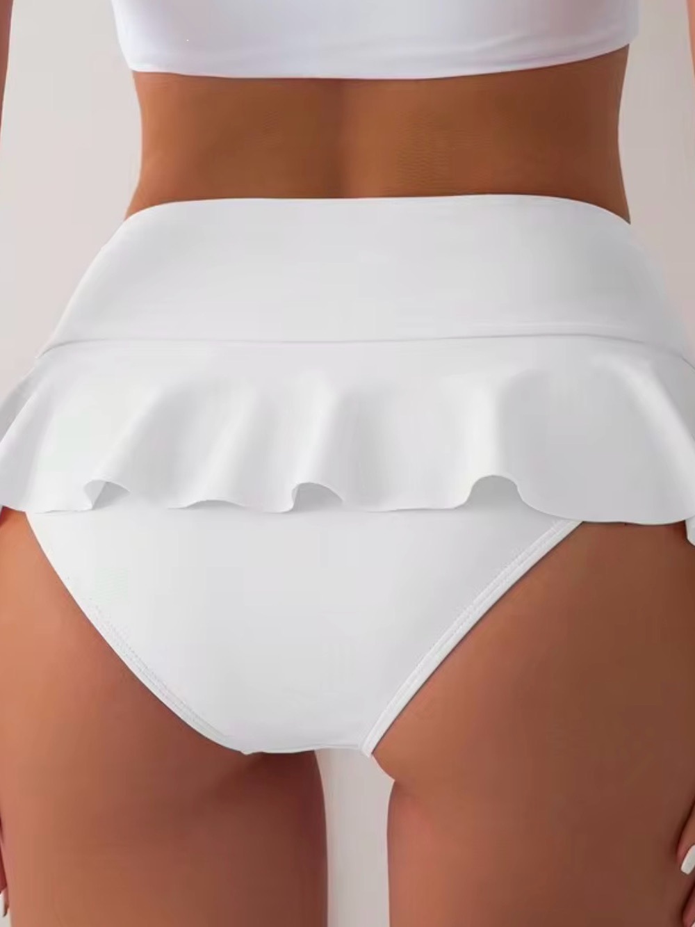 White Ruffle High Waist Bikini Bottom - Picture 2 of 3